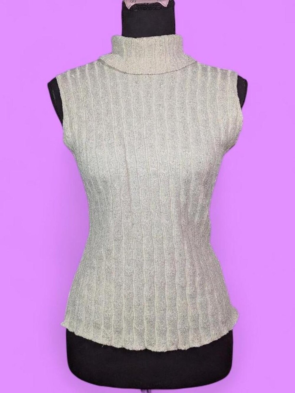 Vintage Charlotte Russe knitted tinsel sleeveless turtleneck